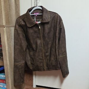 NWT Edikted oversized washed faux leather jacket in brown- Size Small